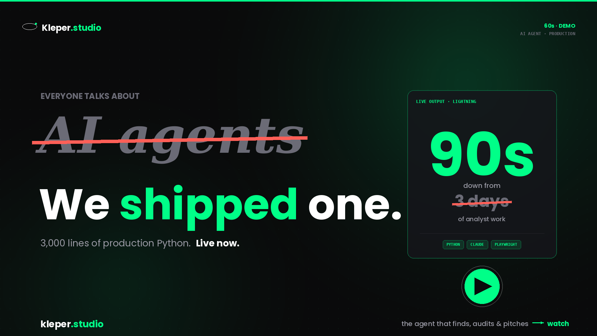 Kleper Agent — 60-second demo thumbnail